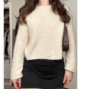 Tomorrowland Womens Small Brushed Cashmere Flared Sleeve Cream Crewneck Sweater